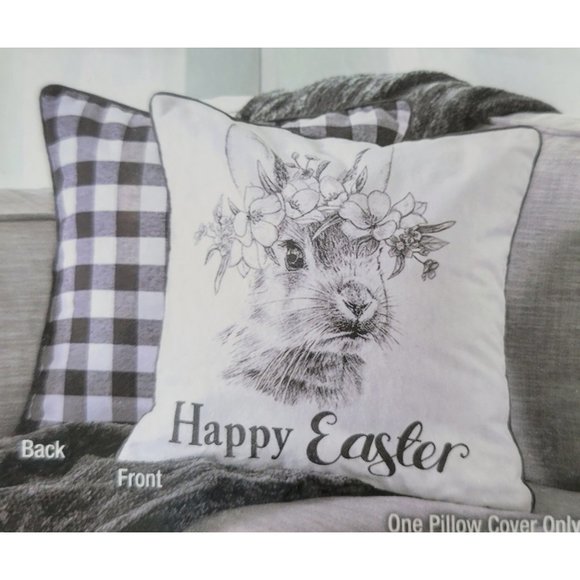 Happy Easter Bunny Accent Pillow Cover NWT Black and White - Picture 5 of 5